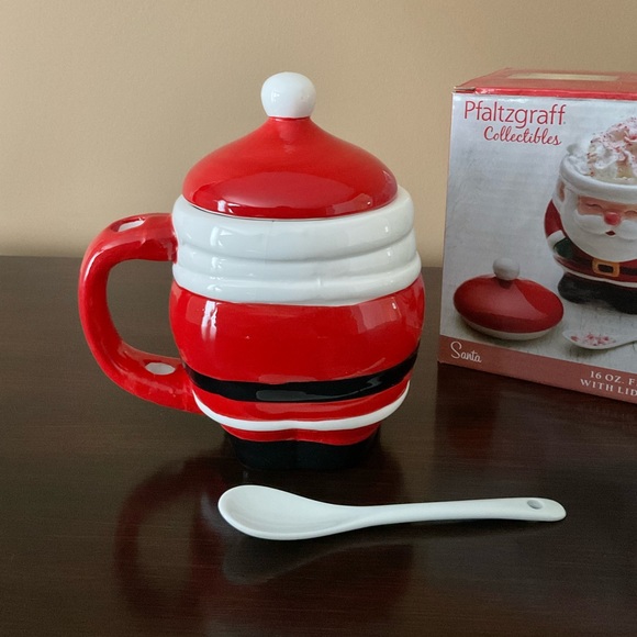🆕 Pfaltzgraff Collectible Santa 16 oz Mug with Lid and Spoon - Picture 2 of 8